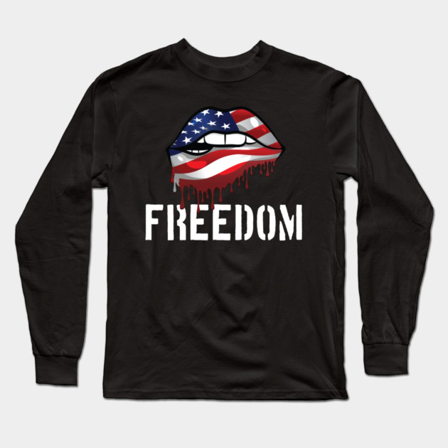 Patriotic Lips, Dripping Flag Lips, American, Freedom Long Sleeve T-Shirt by Silly Me Studio