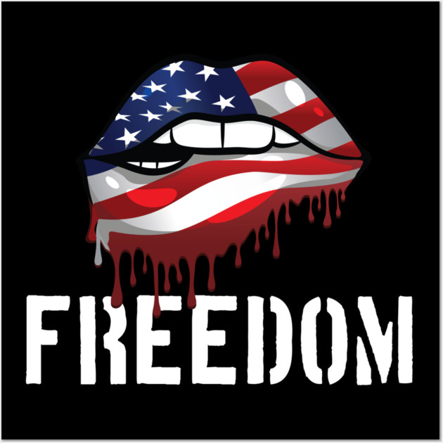 Patriotic Lips, Dripping Flag Lips, American, Freedom Wall Art by Silly Me Studio