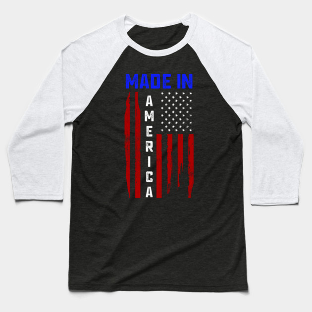 Made in America, American Flag, Patriot Baseball T-Shirt by Silly Me Studio
