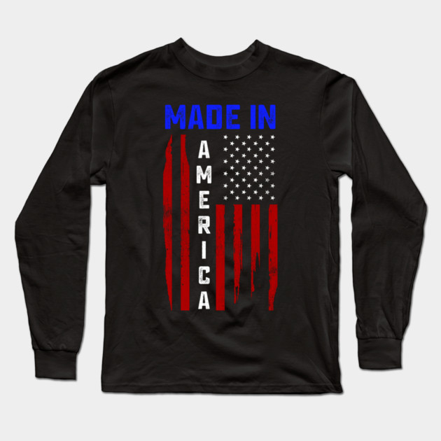 Made in America, American Flag, Patriot Long Sleeve T-Shirt by Silly Me Studio