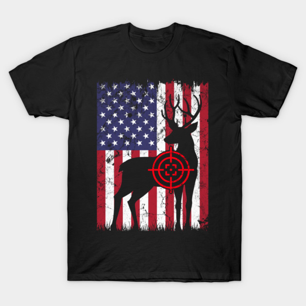 American Hunter, Deer Hunter, American Flag T-Shirt by Silly Me Studio