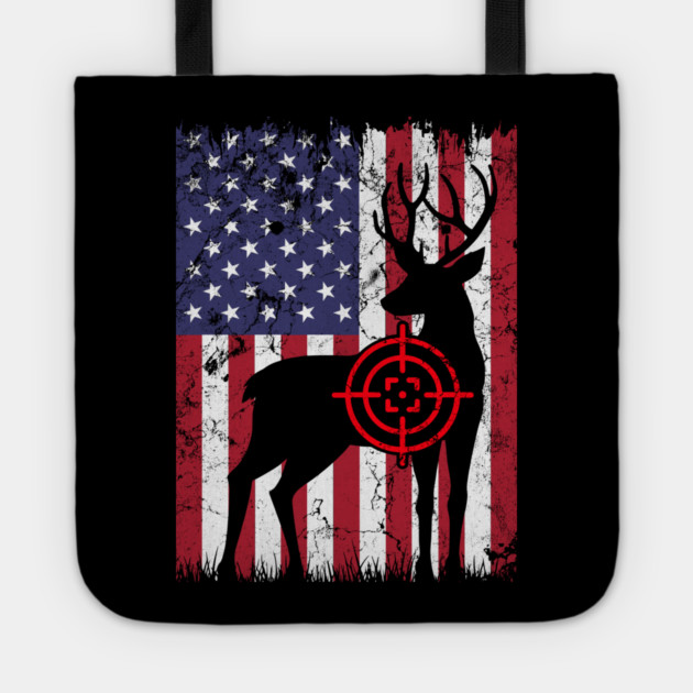 American Hunter, Deer Hunter, American Flag Tote by Silly Me Studio