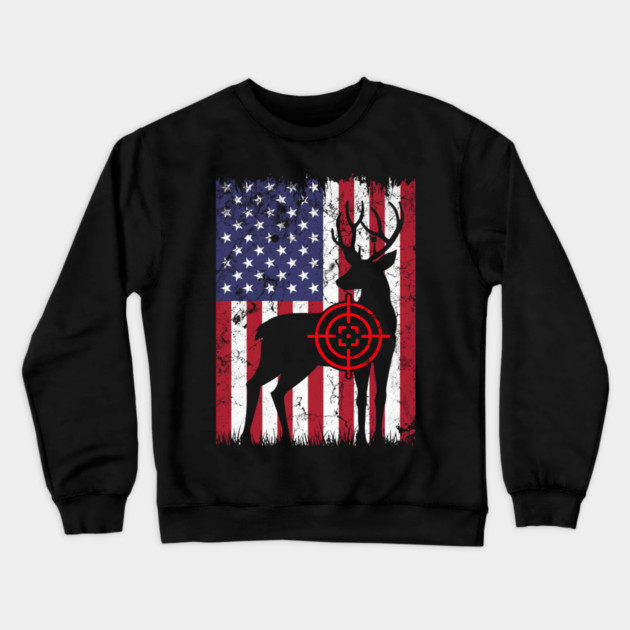 American Hunter, Deer Hunter, American Flag Crewneck Sweatshirt by Silly Me Studio