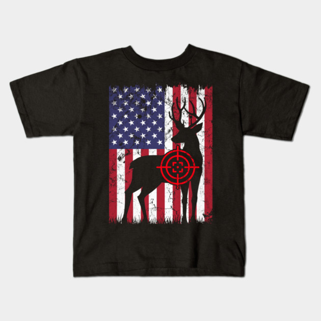 American Hunter, Deer Hunter, American Flag Kids T-Shirt by Silly Me Studio