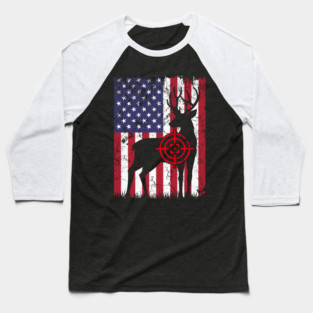 American Hunter, Deer Hunter, American Flag Baseball T-Shirt