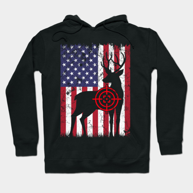 American Hunter, Deer Hunter, American Flag Hoodie by Silly Me Studio