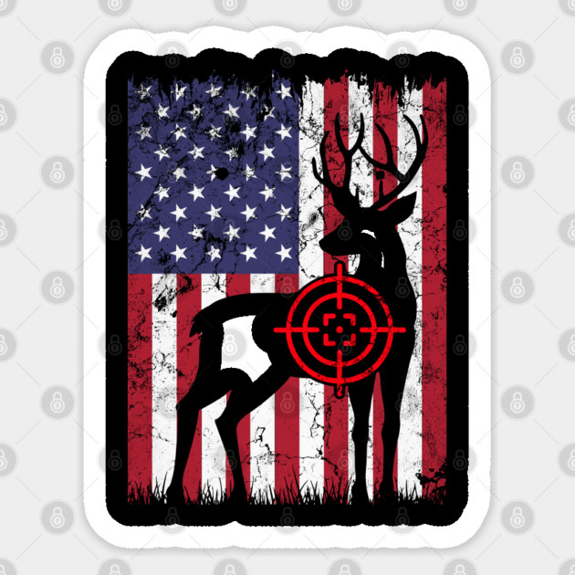 American Hunter, Deer Hunter, American Flag Sticker by Silly Me Studio