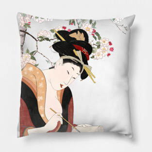 Japanese woodblock woman portrait woman writing Pillow
