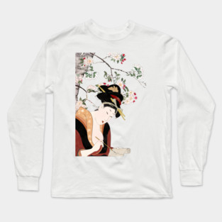 Japanese woodblock woman portrait woman writing Long Sleeve T-Shirt
