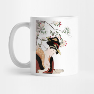 Japanese woodblock woman portrait woman writing Mug