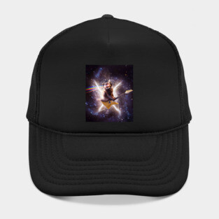 Laser Cat Riding Guitar In Outer Space Galaxy Lightning Hat