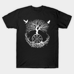 Vegvisir, Sacred Yggdrasil Tree, Ravens of Odin Viking Rune T-Shirt