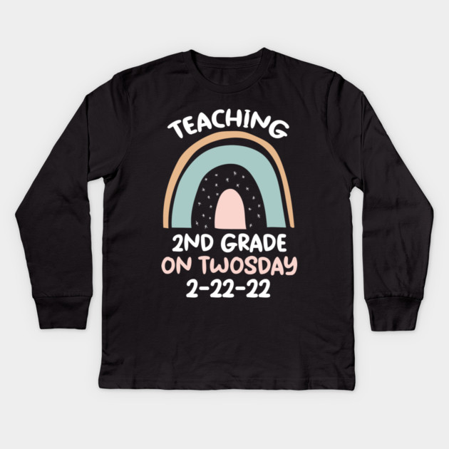 Teaching 2nd Grade On Twosday 2/22/22 Kids Long Sleeve T-Shirt by Pixel Threads 