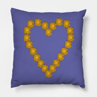 Floral Art Sunflower Line Drawing Valentines Day Heart Pillow