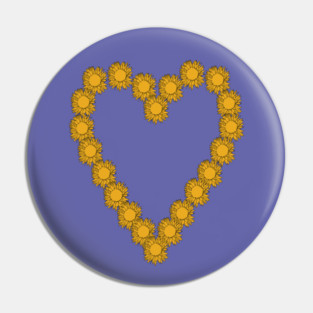 Floral Art Sunflower Line Drawing Valentines Day Heart Pin