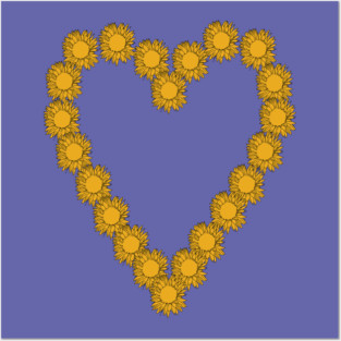 Floral Art Sunflower Line Drawing Valentines Day Heart Posters and Art