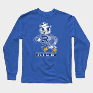 Vintage Rice Owl Mascot with Sweater and Cap Strutting Long Sleeve T-Shirt