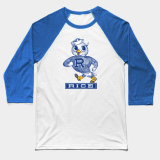 Vintage Rice Owl Mascot with Sweater and Cap Strutting Baseball T-Shirt