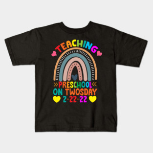 Teaching Preschool On Twosday Teacher 2-22-22 Kids T-Shirt
