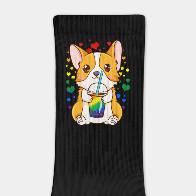 Boba Tea Bubble Tea Cute Kawaii Corgi Rainbow Pride Gift print by creative