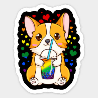 Boba Tea Bubble Tea Cute Kawaii Corgi Rainbow Pride Gift print Magnet