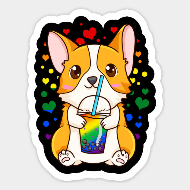 Boba Tea Bubble Tea Cute Kawaii Corgi Rainbow Pride Gift print Magnet by creative