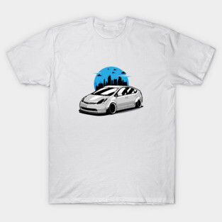 White Prius Widebody in City Skyline T-Shirt