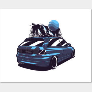 Blue Opel Astra GSI Mountains Posters and Art