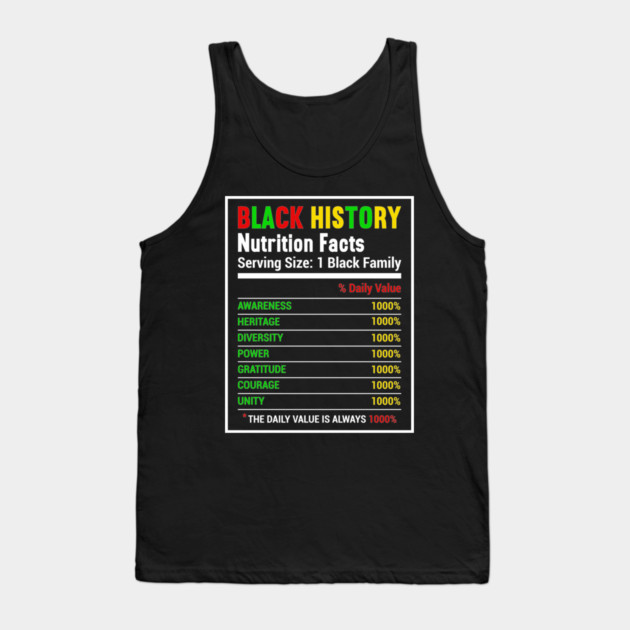 Black History Nutrition Facts Tank Top by UrbanLifeApparel