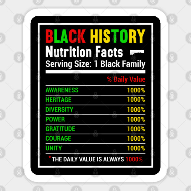 Black History Nutrition Facts Sticker by UrbanLifeApparel