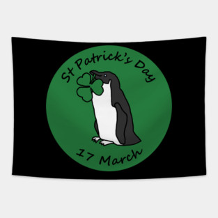 Penguin and Shamrock St Patricks Day Tapestry