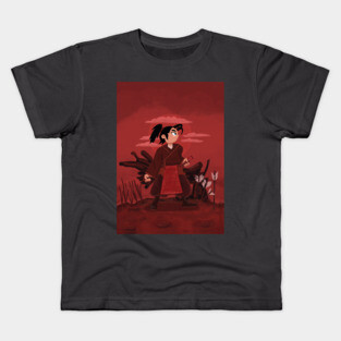 FEMALE SAMURAI IN RED DIGITAL PAINTING Kids T-Shirt