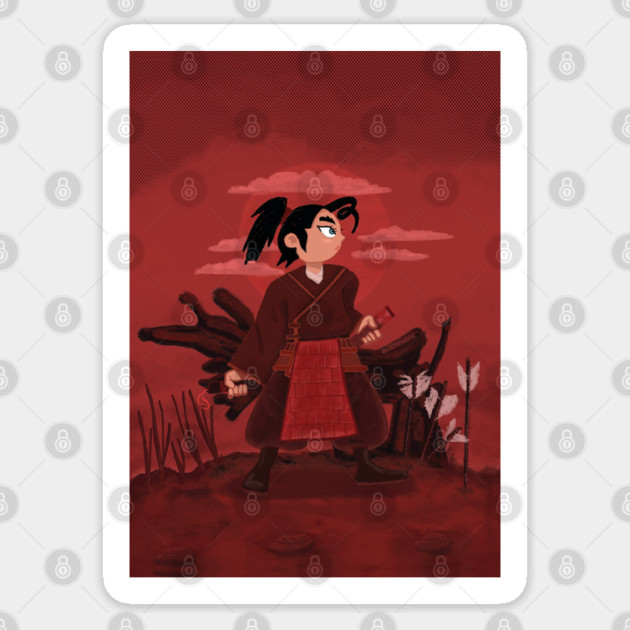 FEMALE SAMURAI IN RED DIGITAL PAINTING Sticker by droidmonkey