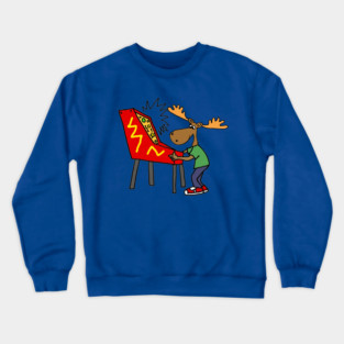 Funny Moose Playing Pinball Cartoon Crewneck Sweatshirt