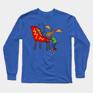 Funny Moose Playing Pinball Cartoon Long Sleeve T-Shirt