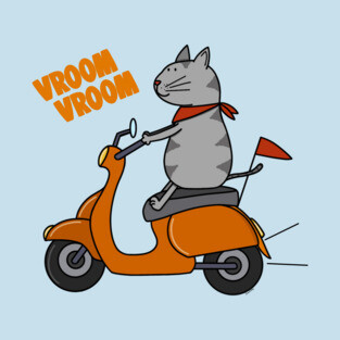 Grey cat on a scooter T-Shirt