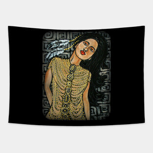 BEADED DRESS Indigenous Woman Tribal Dress Tapestry