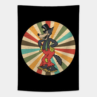 Vintage Cartoon Wolf Tapestry