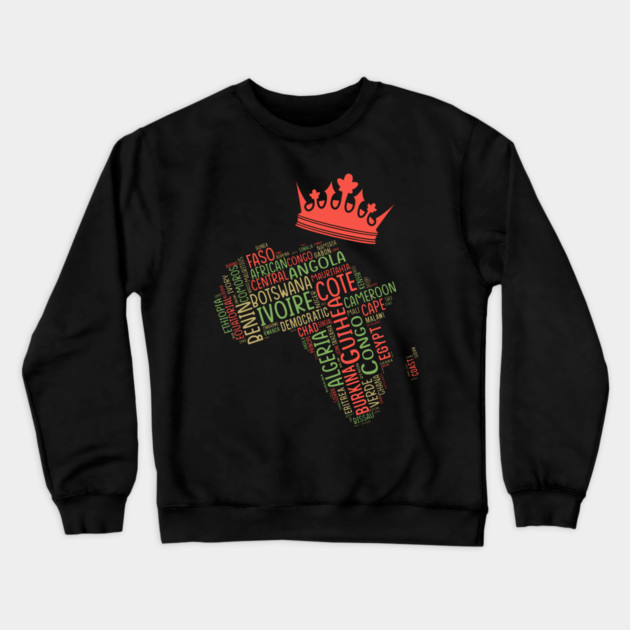 Black History, Africa Map, Colors, African American Crewneck Sweatshirt by UrbanLifeApparel