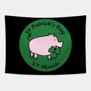 Pig with Shamrock St Patricks Day Tapestry