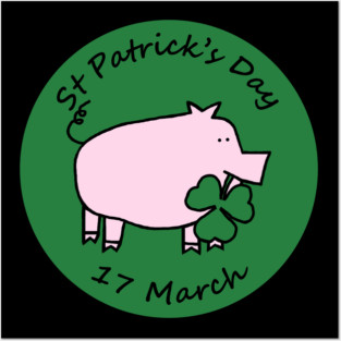 Pig with Shamrock St Patricks Day Posters and Art