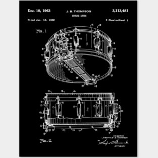 Snare Drum Thompson Patent White Posters and Art