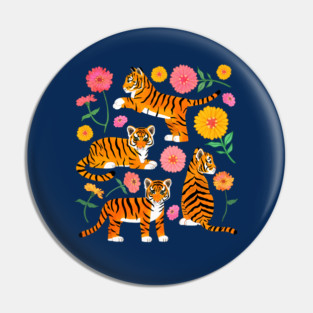 Tiger Cubs and Zinnias Pin