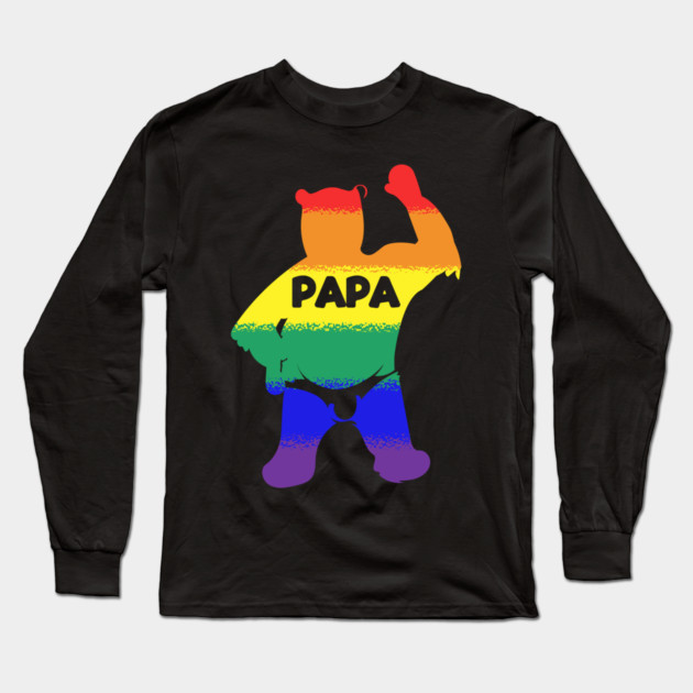 Papa Bear Waving Bear with Gay Pride Long Sleeve T-Shirt by belownormal