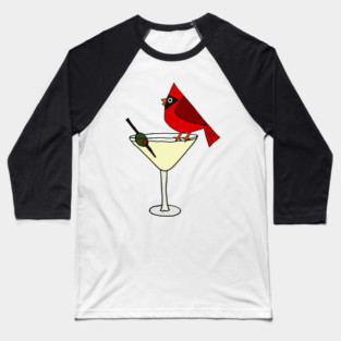 Funny Red Cardinal Bird Drinking Martini Baseball T-Shirt