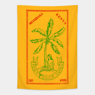 Mombasa Kenya, Vintage Luggage Label Tapestry