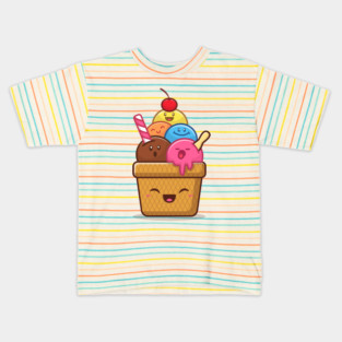 Happy Cute Ice Cream Kids T-Shirt