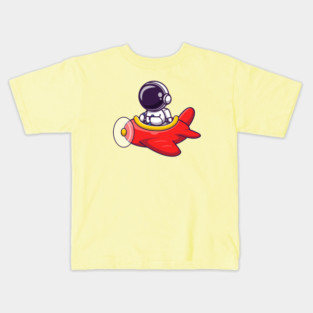 Cute Astronaut Driving Plane Cartoon Kids T-Shirt