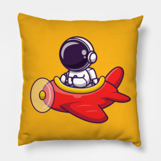 Cute Astronaut Driving Plane Cartoon Pillow