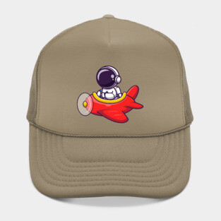 Cute Astronaut Driving Plane Cartoon Hat